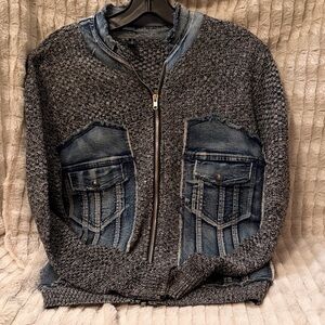 Be Vocal Gray Denim Patch Sweater